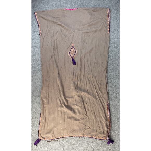 Skemo Maxi Dress Beach Swim Cover Up Boho Embroidered Brown Size Medium - Picture 2 of 9